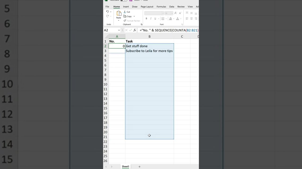 Create Dynamic Numbered Lists in Excel π