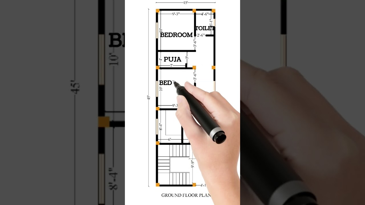 15x45 House Plan 🏠 | 2BHK Design