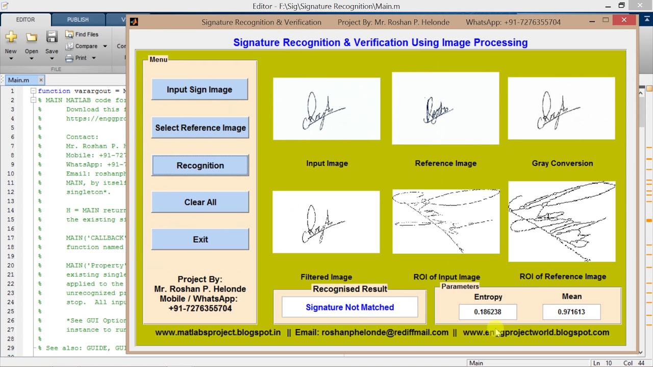 Signature Recognition using image processing matlab project code