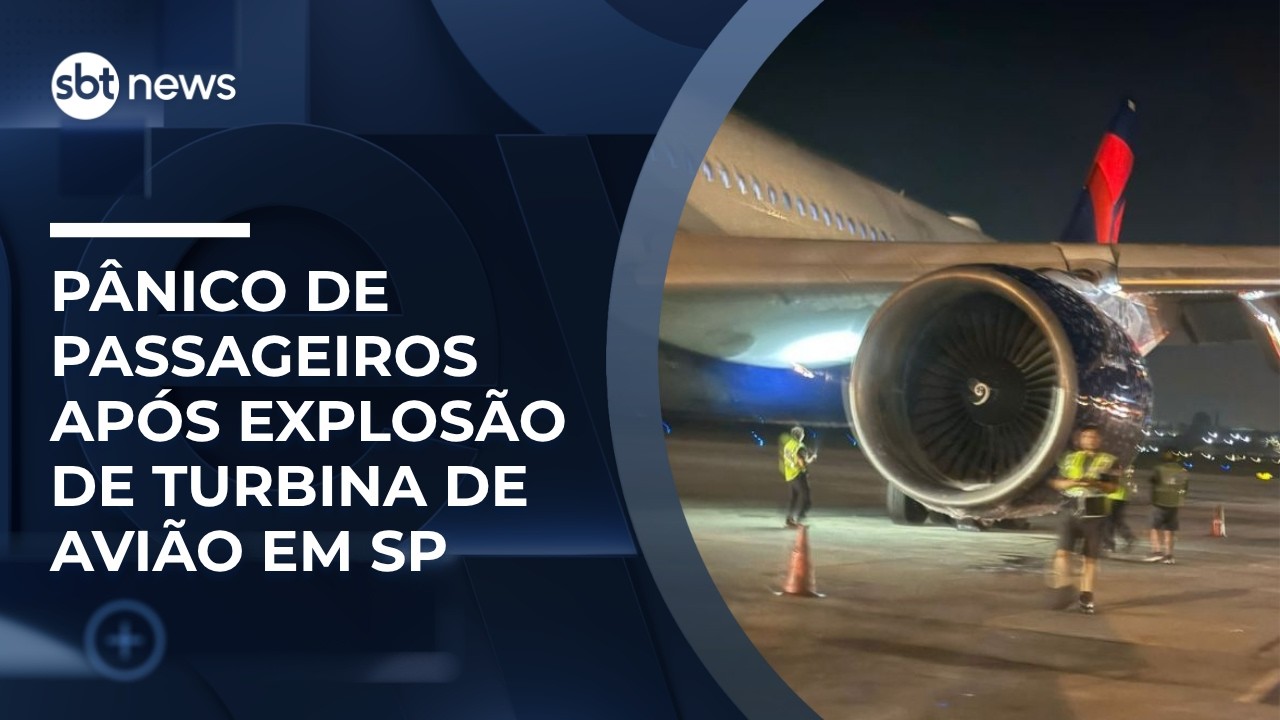 Passageiros registram explosão de turbina de avião em SP | #SBTNews
