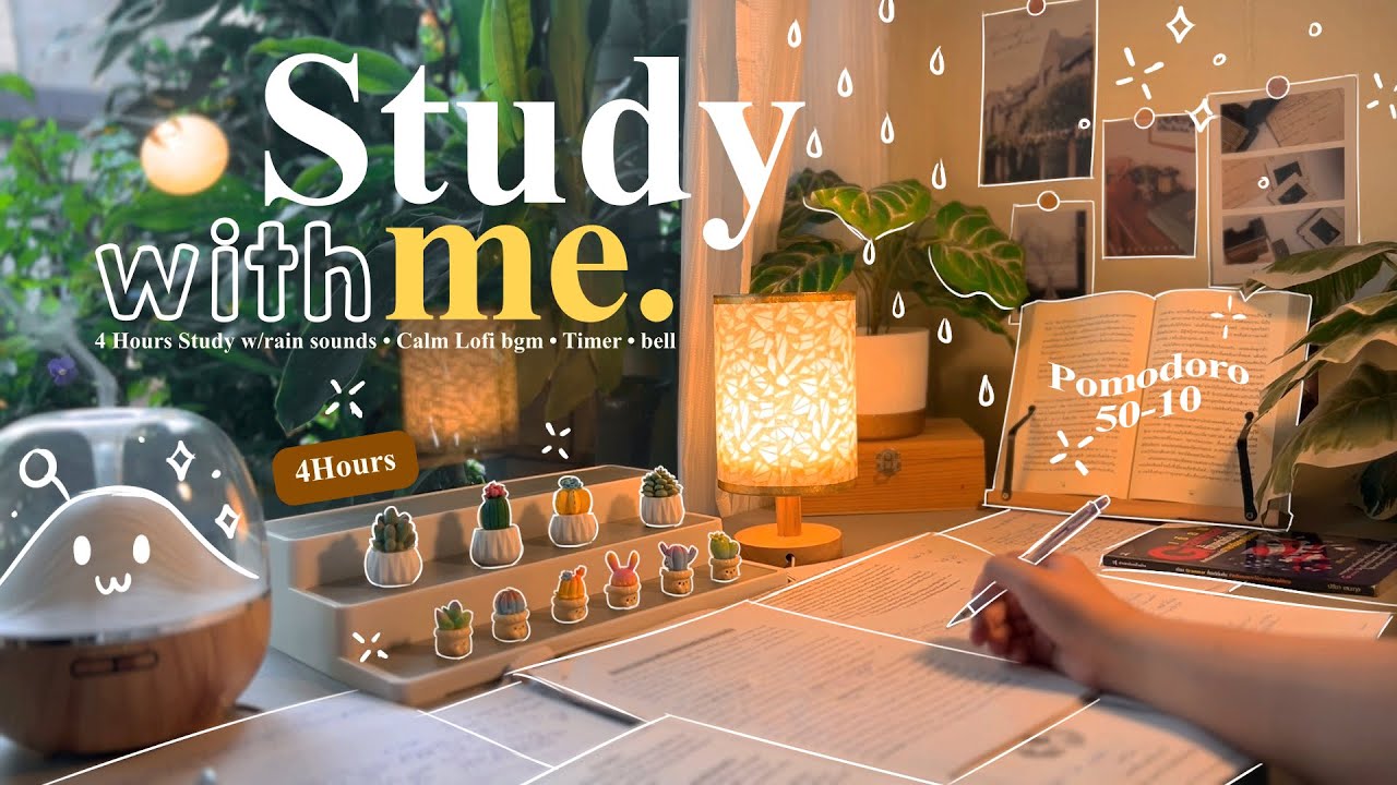4-Hour Study Session with Rain Sounds & Lofi 🎶 | Pomodoro Technique Day 177