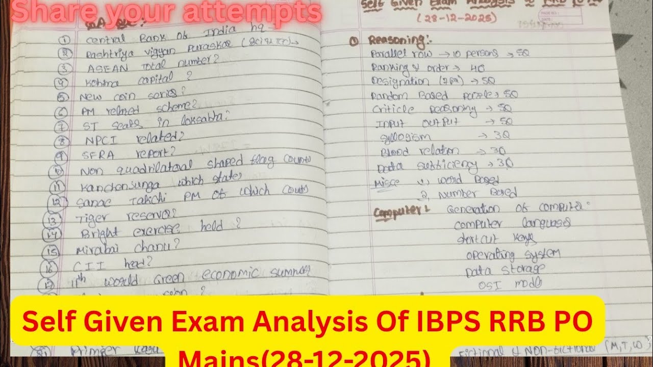 ✍️🤯IBPS RRB PO Mains Self Given Exam Analysis (28-12-2025) || share your attempts 👇