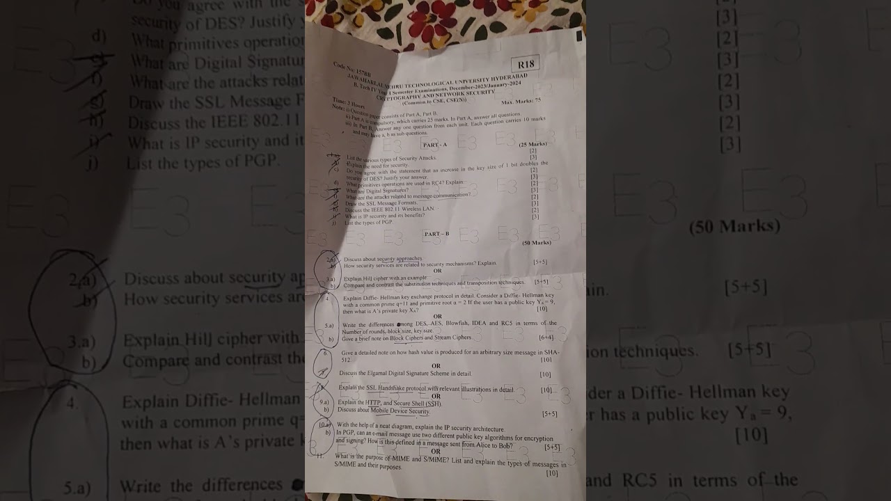 jntuh cns question paper dec2023/jan2024 4year #jntuh #cns