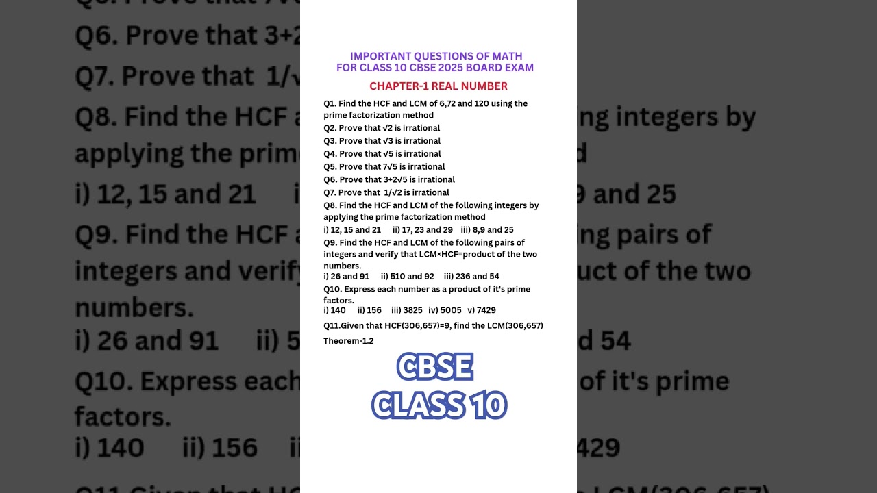 Important questions of math for cbse class 10 board exam 2025 #cbseclass10