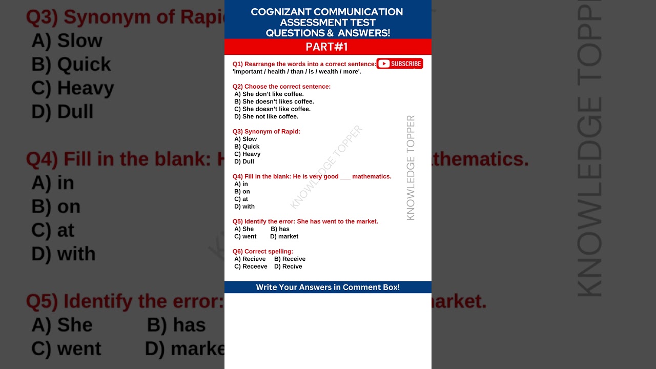 Cognizant Communication Assessment Test Questions and Answers
