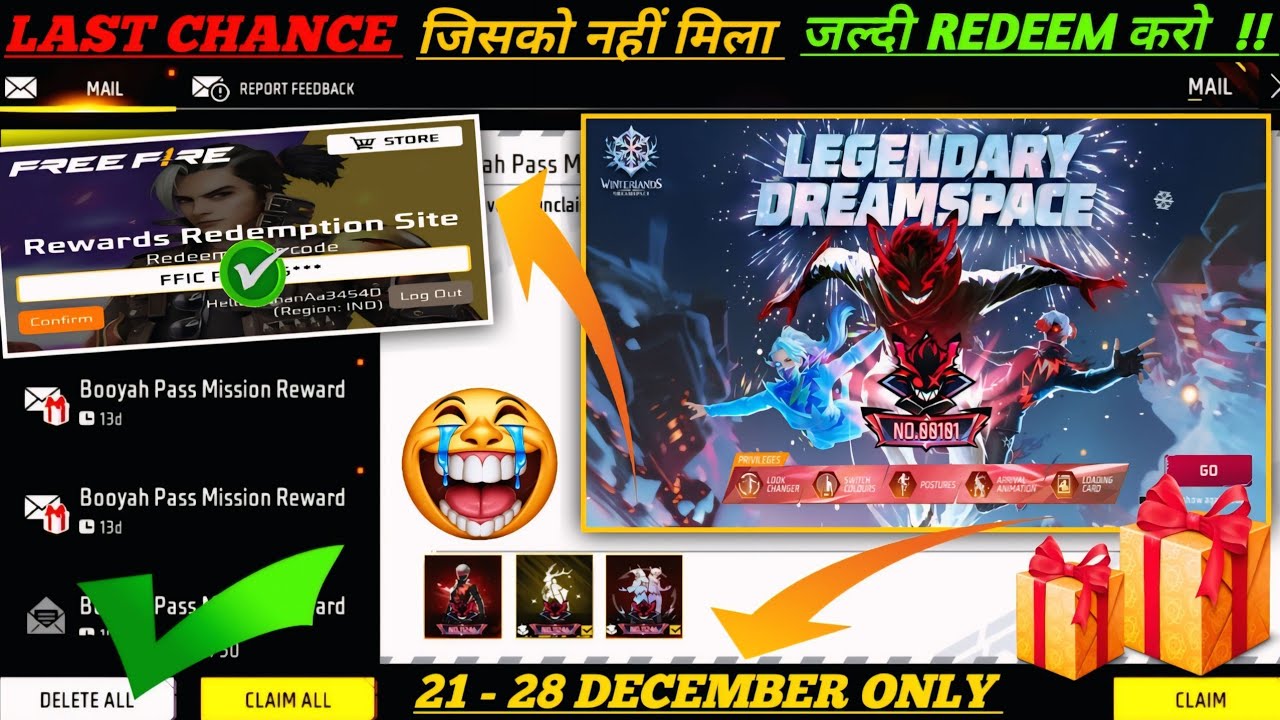 FREE FIRE REDEEM CODE TODAY 22 DECEMBER REDEEM CODE FREE FIRE | FF REDEEM CODE TODAY 22 DECEMBER