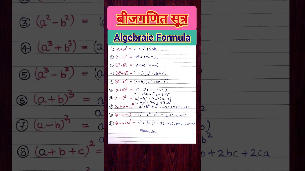 Algebra Formulas | Essential Basic Algebraic Equations