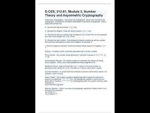 E CES, 212 81, Module 3, Number Theory and Asymmetric Cryptography, study guide pdf