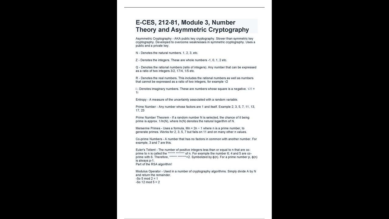 E-CES 212-81 Module 3 Study Guide: Number Theory & Asymmetric Cryptography 🔐