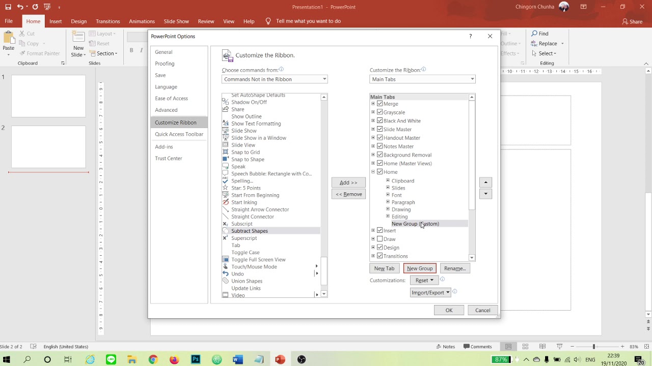 วิธีนำเครื่องมือ Merge Shape ออกมาใน PowerPoint 2010 ✂️