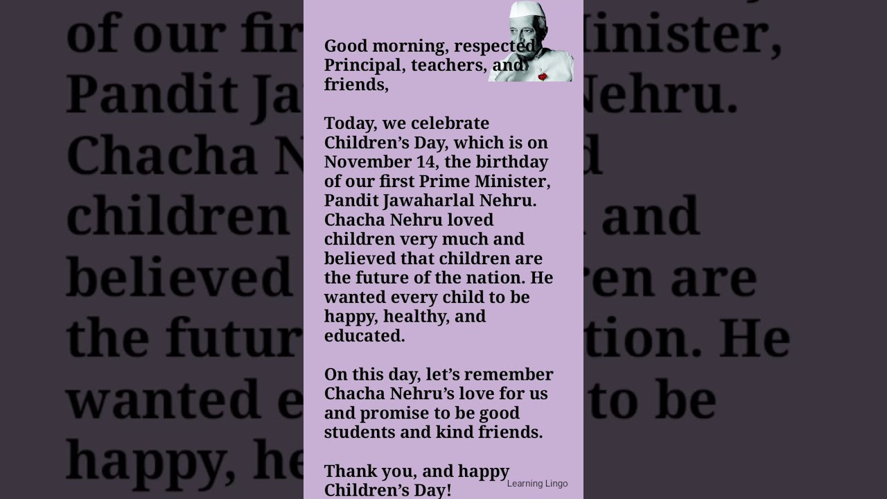 Inspiring Speech on Chacha Nehru for Children's Day 🇮🇳