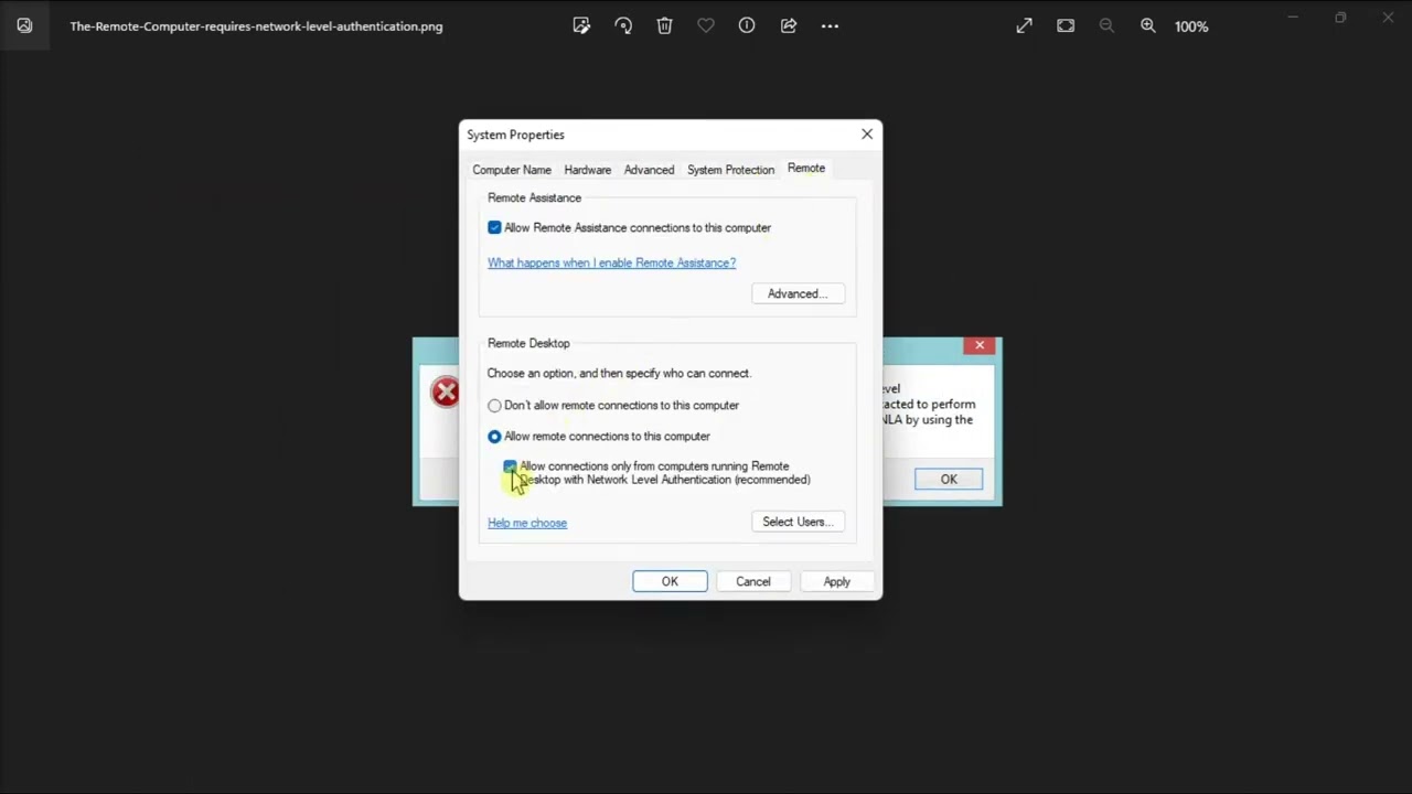 Fix NLA Error for Remote Desktop Access