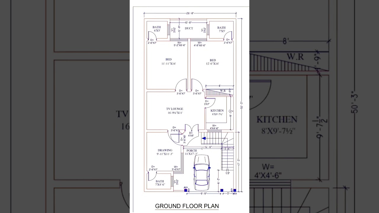 25x50 House Plans with Parking π