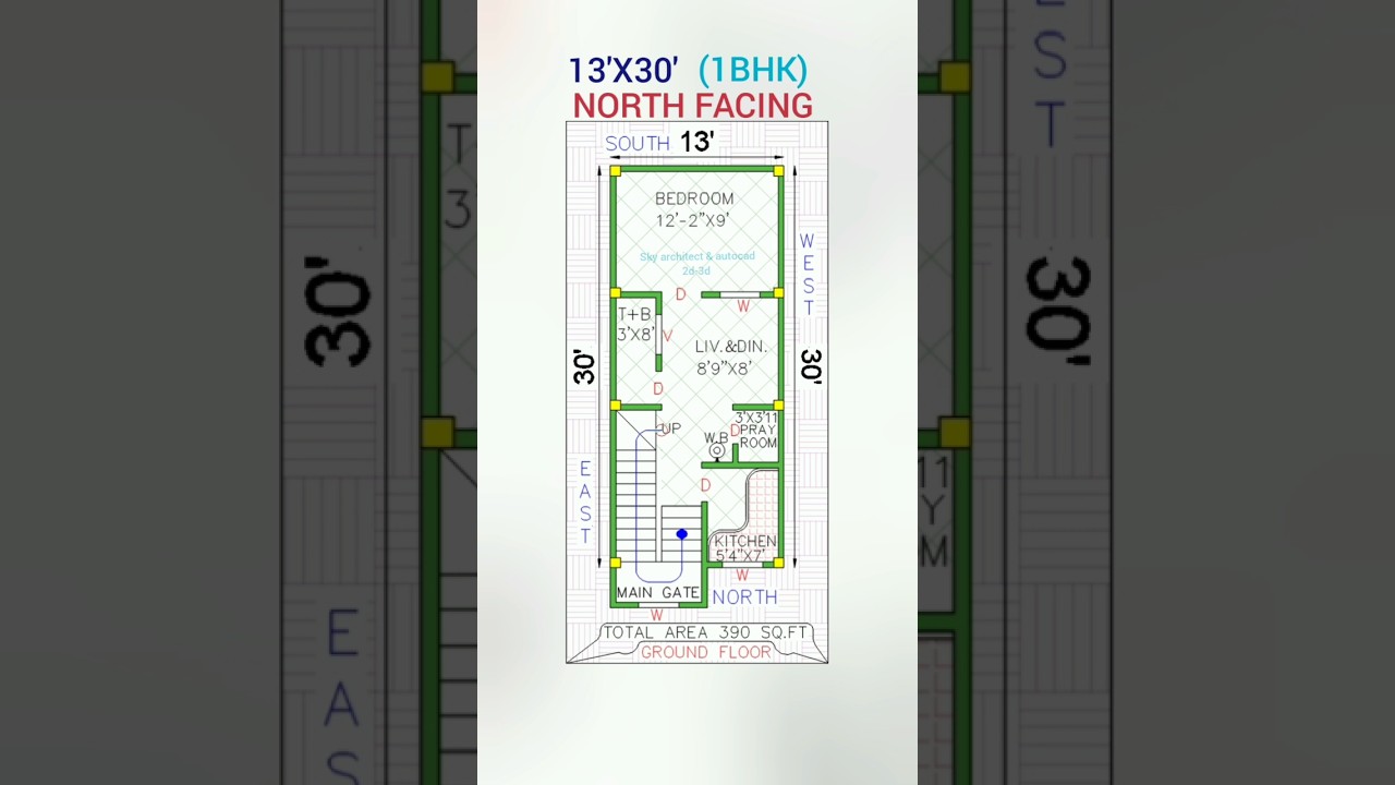 13'X30' North-Facing 1BHK House Plan π