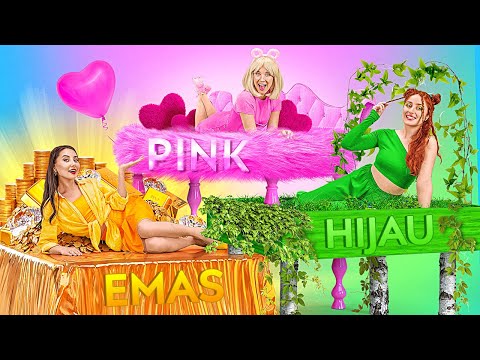 TEMPAT TIDUR TINGKAT UNTUK KEMBAR TIGA | Tantangan 1 Warna 24 Jam! DIY Kamar Rahasia oleh 123 GO!