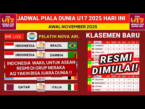 Jadwal Piala Dunia U17 2025 Hari ini - Indonesia vs Zambia - Klasemen Piala Dunia u17 Terbaru