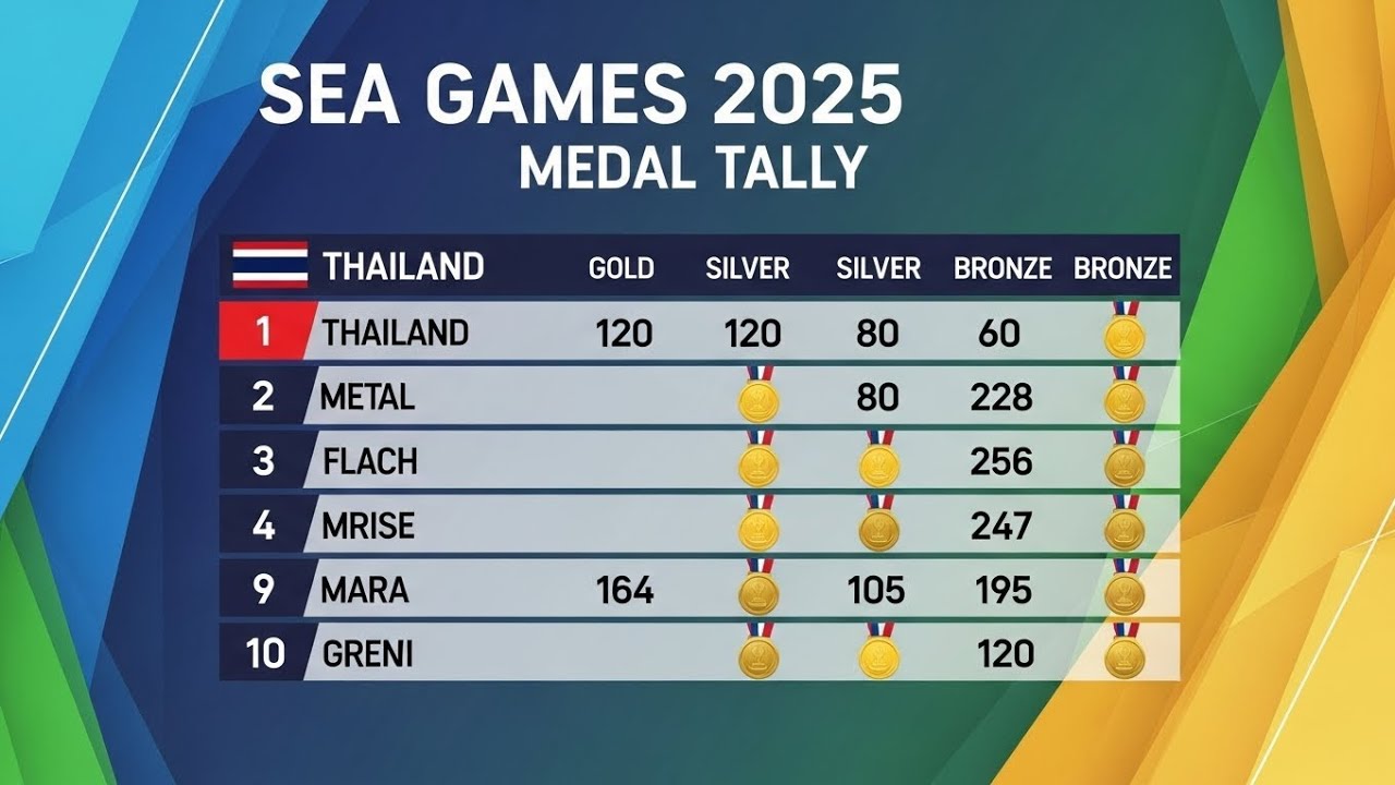 ตารางเหรียญ SEA Games 2025 ไทยนำอันดับ 1 🥇