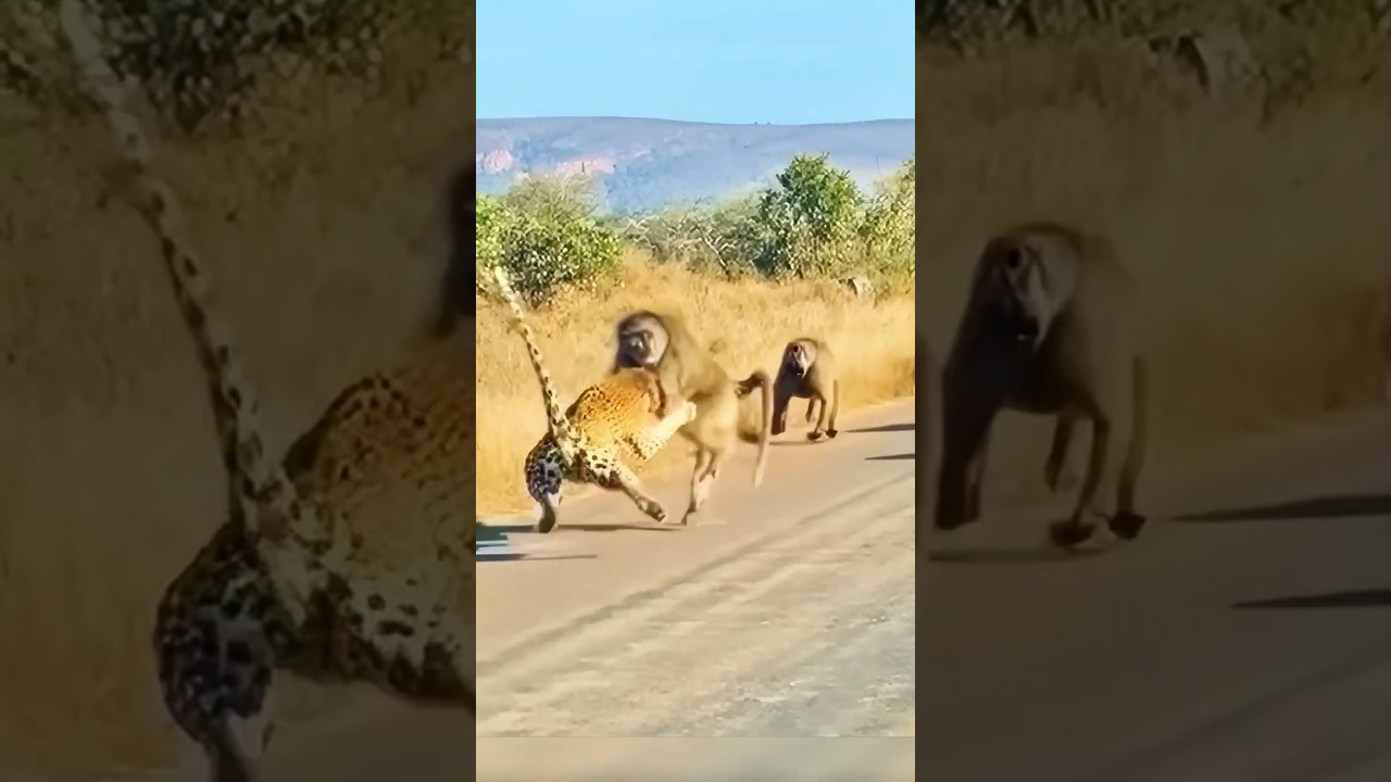 Alpha Baboon Saves Group from Leopard 🐒