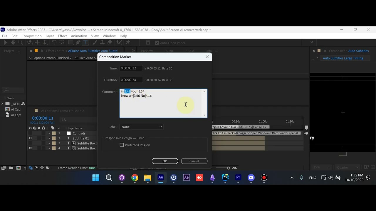 Edit AEJuice Auto Subtitles in After Effects π¬