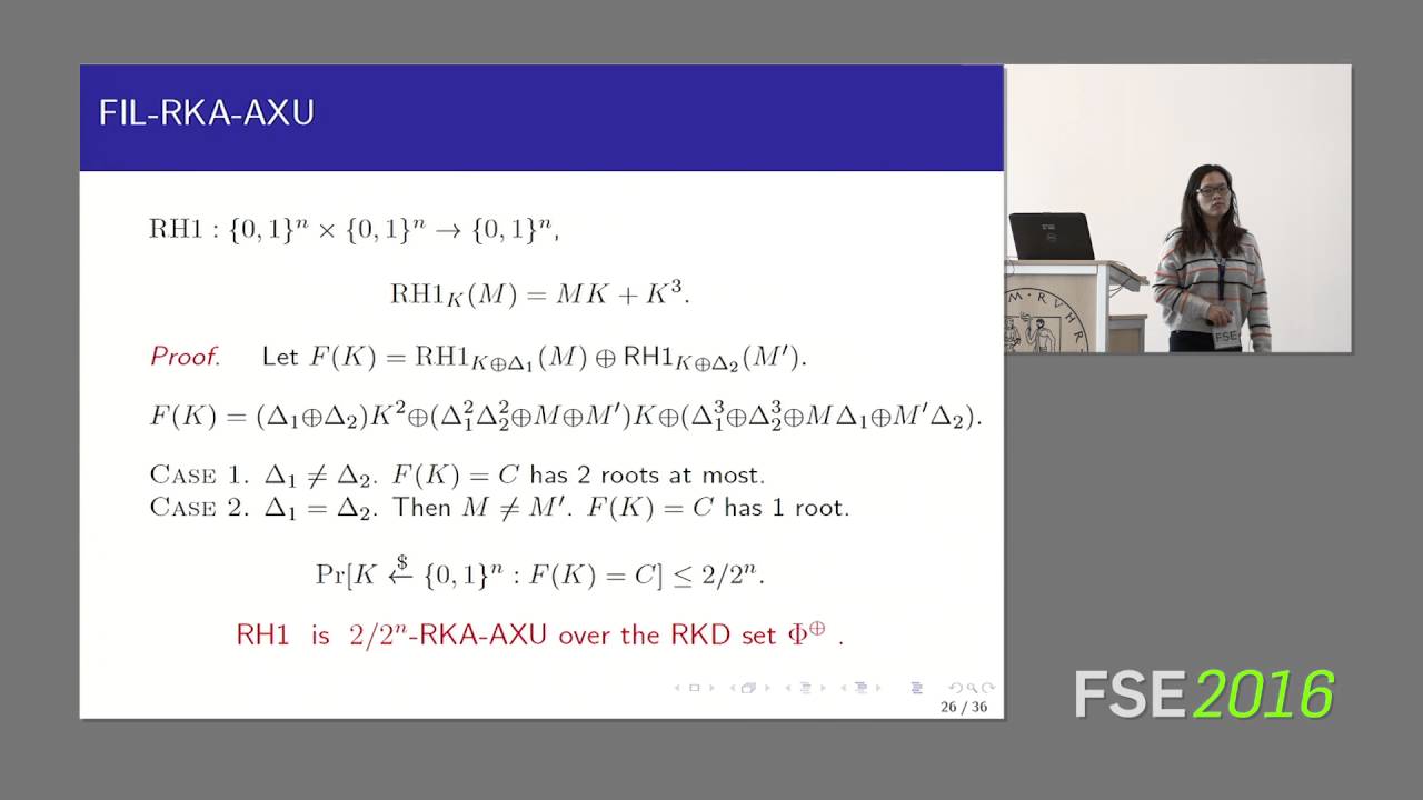 Yuling Li | Related Key Almost Universal Hash Functions Definitions, Constructions and Applications