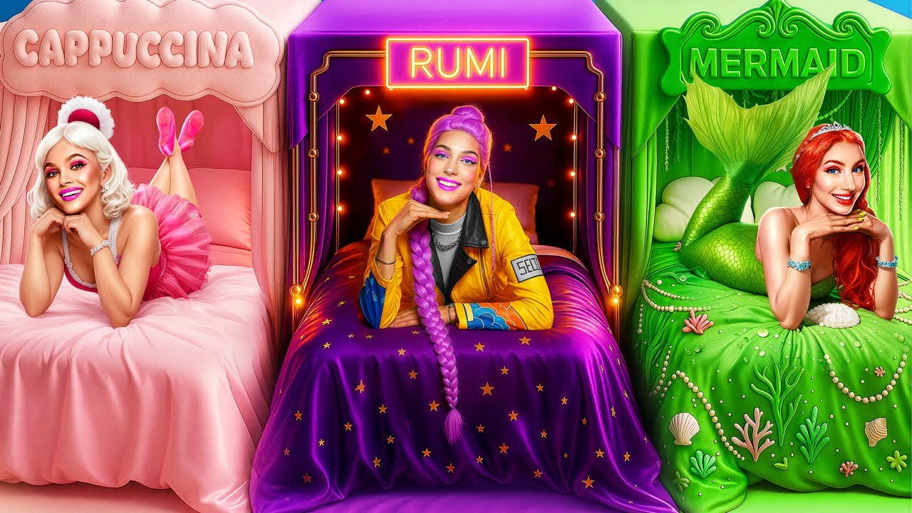 Epic K-Pop Demon Hunters Room Makeover Challenge! Rumi, Mermaid & Ballerina Cappuccino 🎨