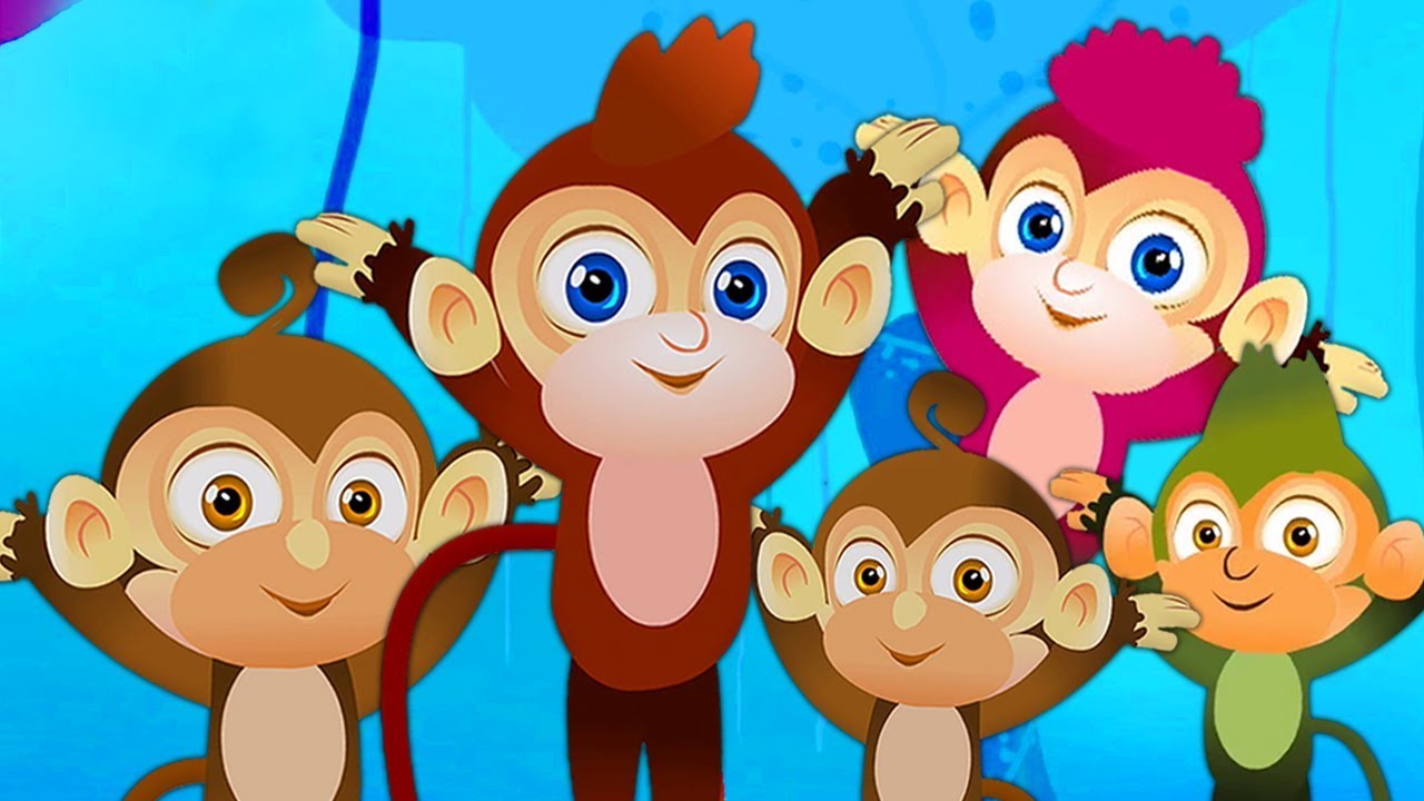пять маленьких обезьян | прыгает на кровати | рифма для младенцев | Five Little Monkeys