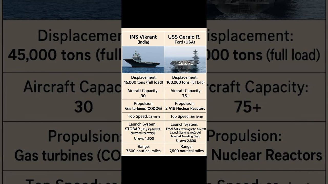 INS Vikrant vs USS Gerald R Ford: Aircraft Carrier Showdown