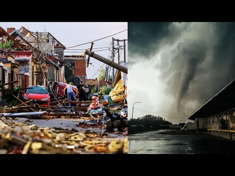 Apocalyptic scene following the passage of the tornado last night in Luzice in the Czech Republic