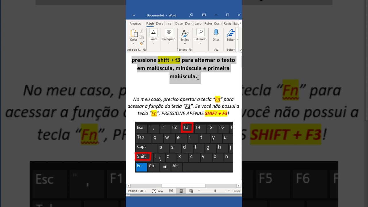 Atalho no Word para Alternar Letras (Maiúsculas/Minúsculas) 🔤