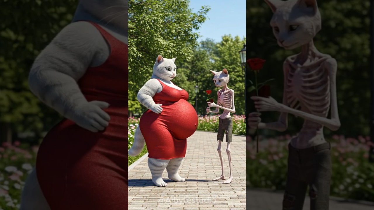 Fat & Skinny Cat Love Story 😍