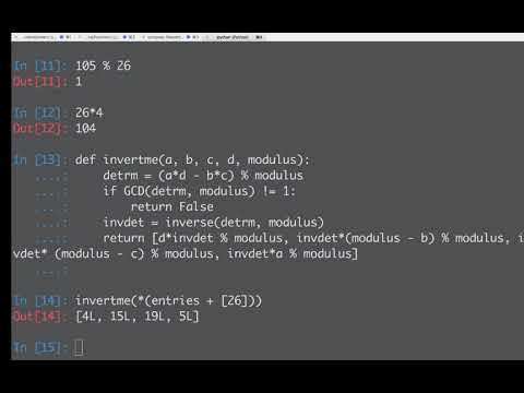 Inverting a 2x2 matrix modulo 26 for the Hill cipher