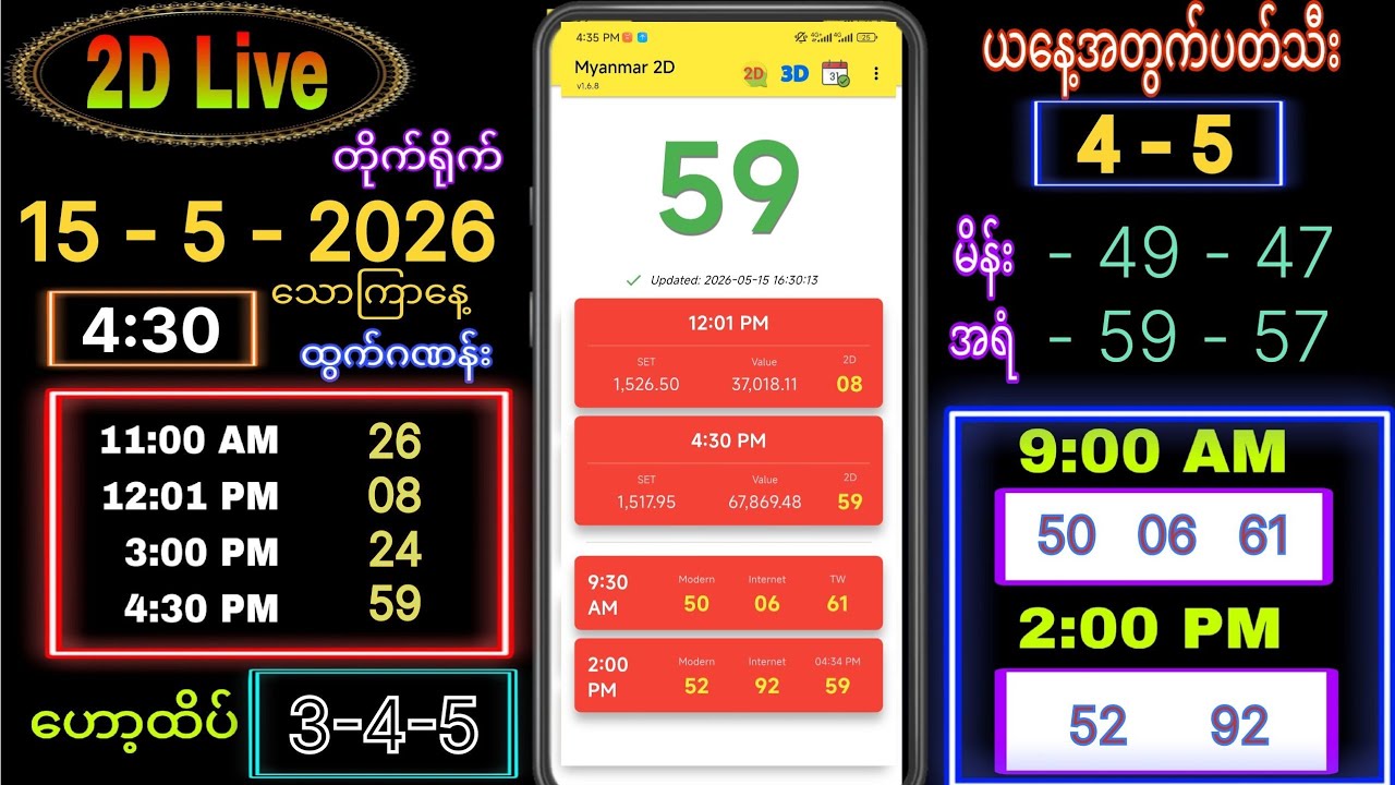 2d Live (15-5-2026) သောကြာနေ့ ညနေခင်း 4:30 #2dlive #2d #2dlivethutamg #2d3d #ဟော့ထိပ်