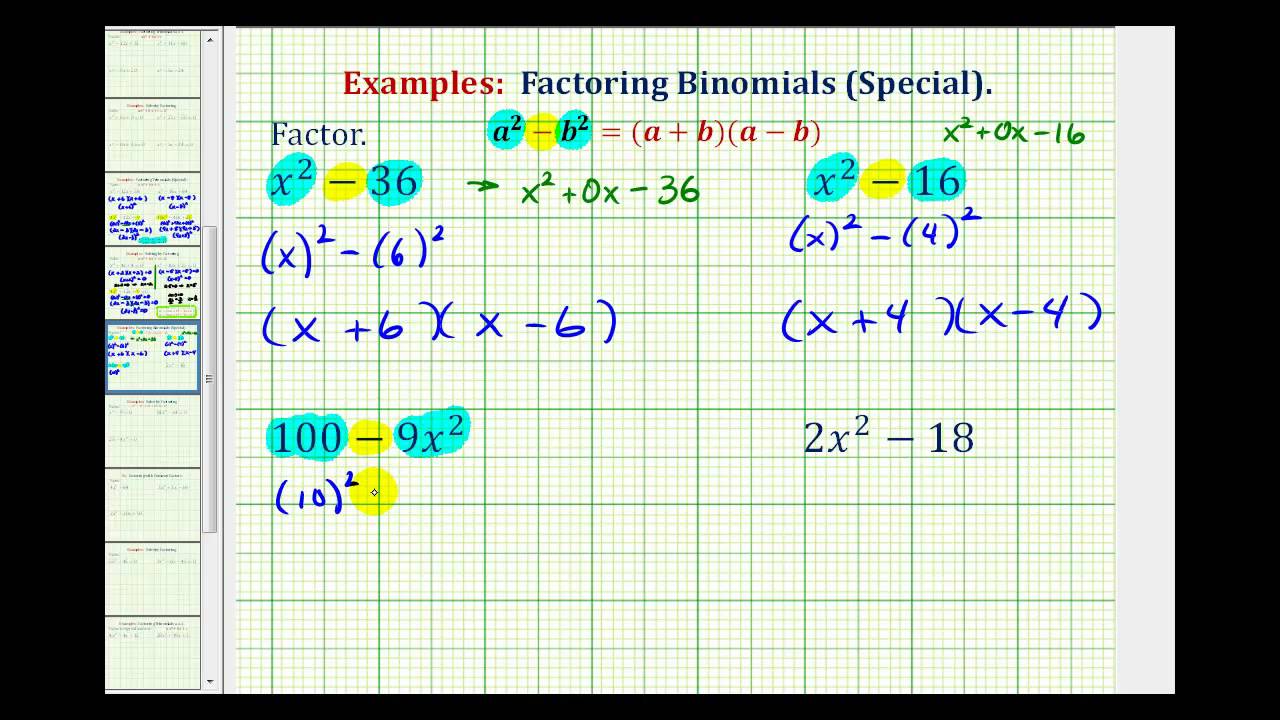 Factoring a Difference of Squares