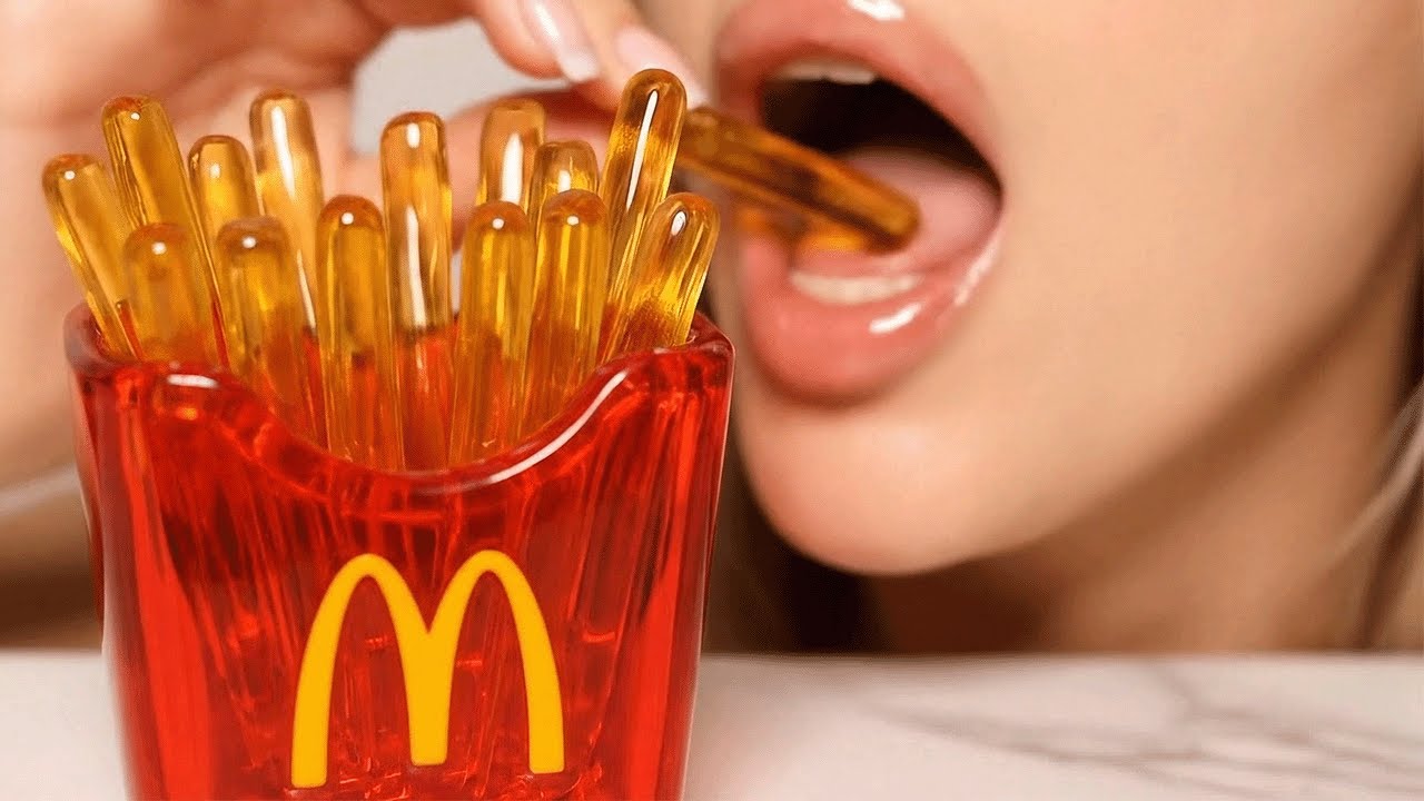 Mesmerizing Glass Fries & Fast Food ASMR: Satisfying Cutting & Eating Experience 🍟