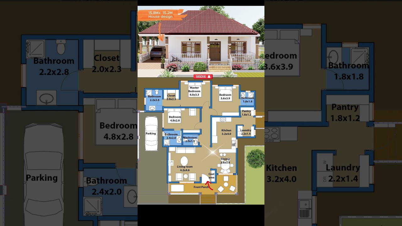 Elegant 3-Bedroom House Design & Floor Plan 🏡