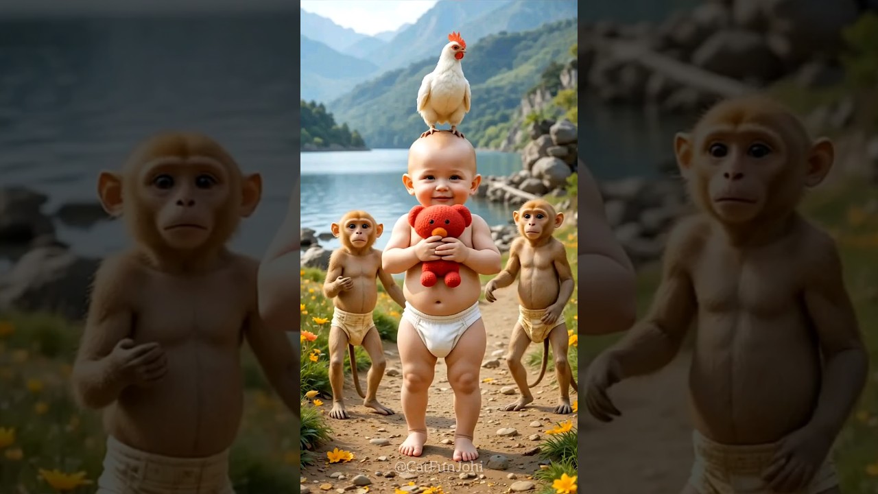 Cute Baby Laughs at Monkey's Dance 🐒