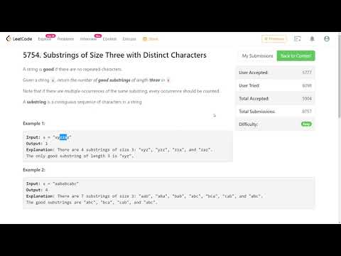 LeetCode [easy] Substrings of Size Three with Distinct Characters