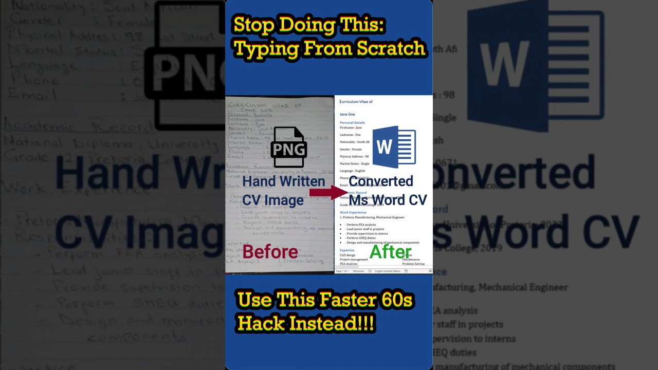 The Best Trick to Convert a CV Image to Ms Word document Without Typing