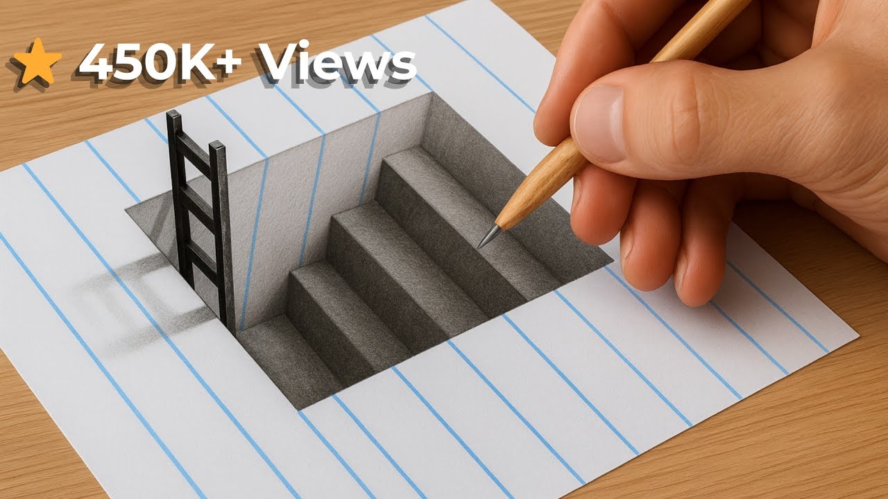 β "3D Staircase Drawing Tutorial | Step-by-Step Optical Illusion with Pencil"