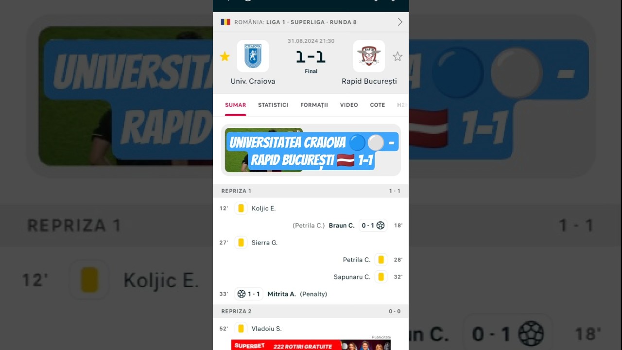 Universitatea Craiova vs Rapid București: 1-1 Draw ⚽ | Exciting Football Highlights