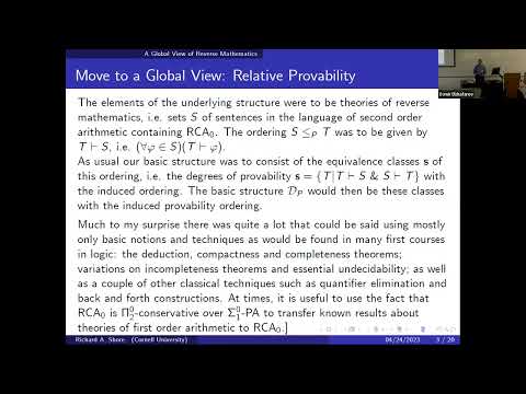 Reverse Mathematics: A Global View - Richard Shore (Cornell University)