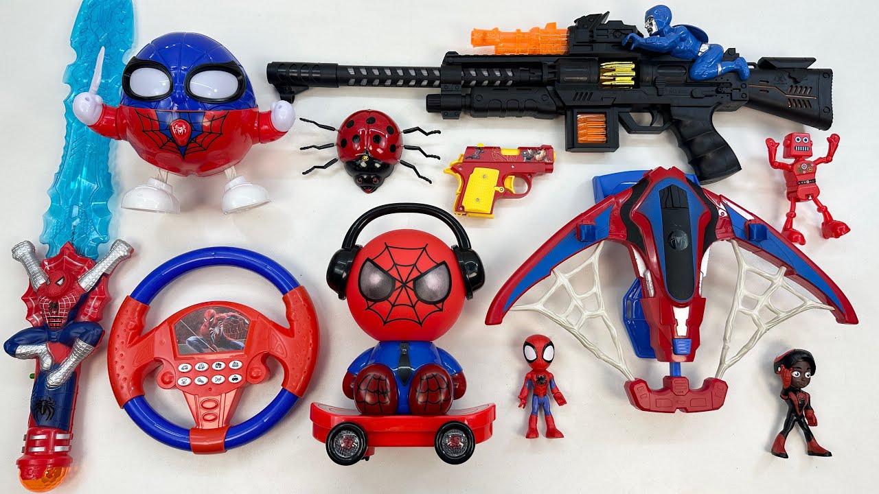 18 minutes of satisfied Marvel toy set unboxing,Spider Man toy gun,glowing mask,action doll reviews.