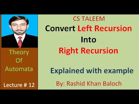lec-12 : Conversion of left Recursion into Right recursion in urdu/Hindi , TOC, CS Taleem