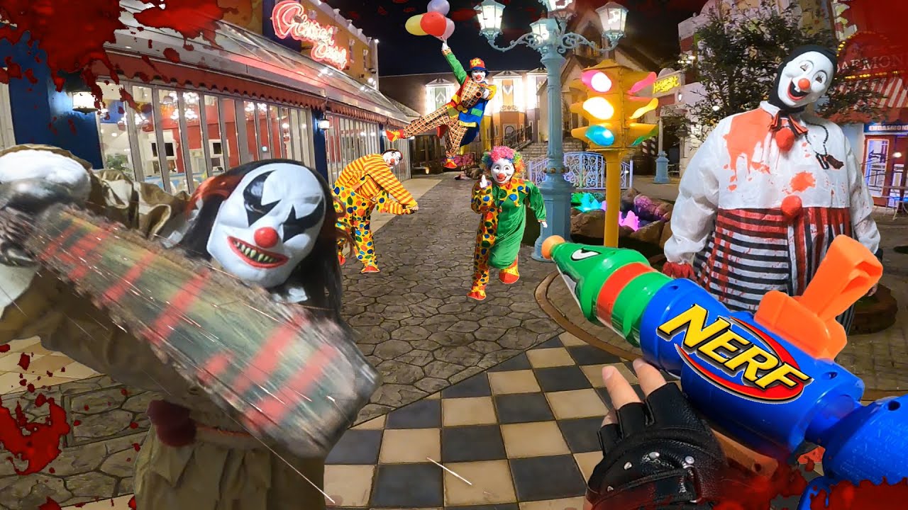 Nerf War in Japan vs Clown 🧸 (POV First Person Shooter)