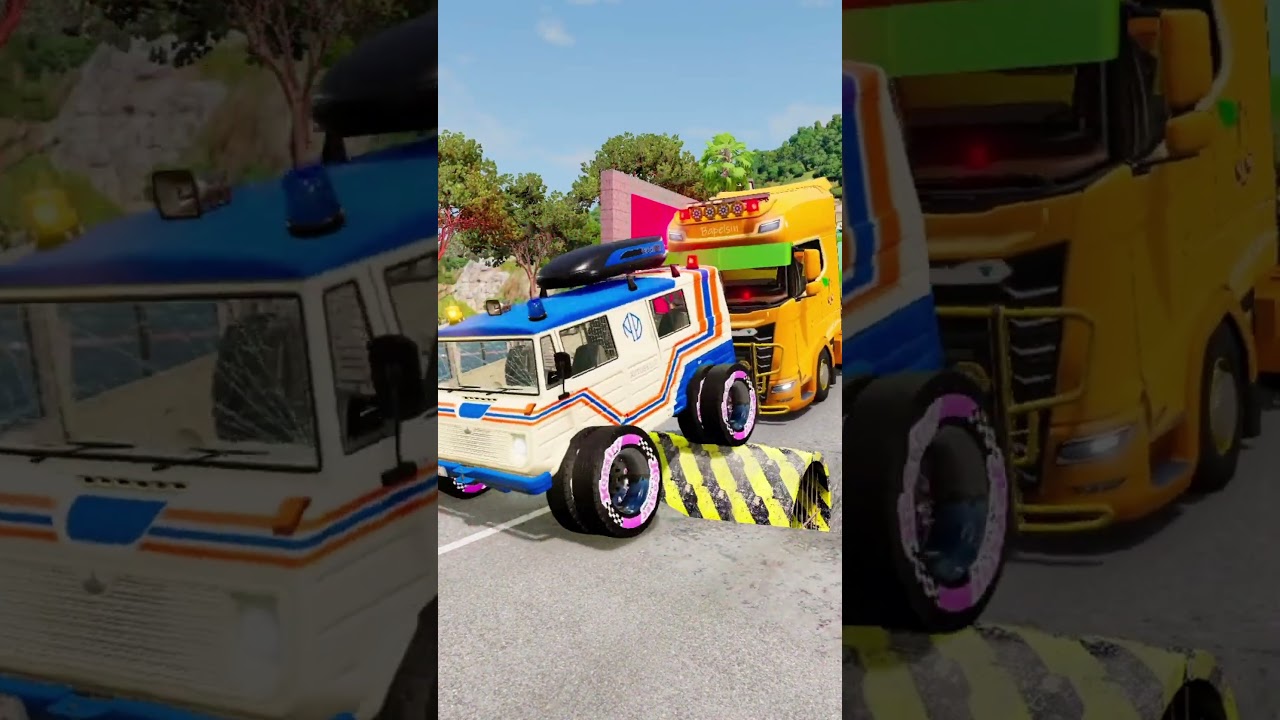 Epic Showdown: Trucks & Cars Conquer Speed Bumps in BeamNG.drive 🚗💥
