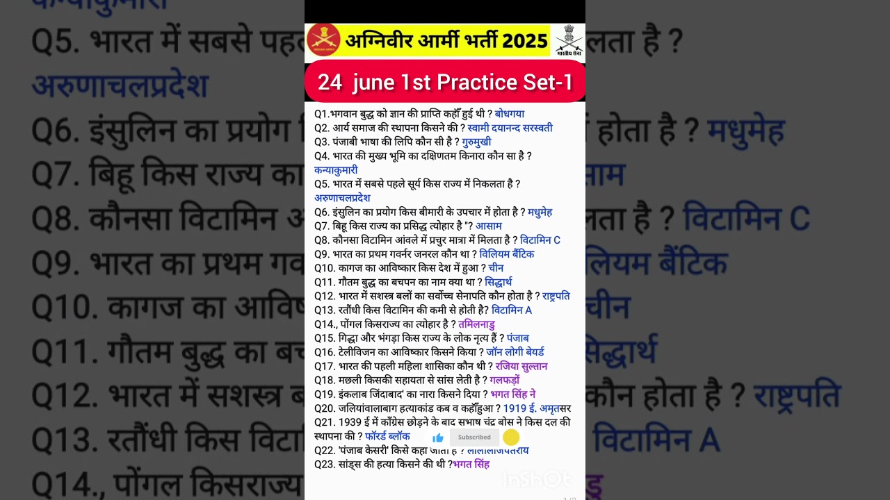 Army Agniveer Set-1 for 24 June 2025 🪖