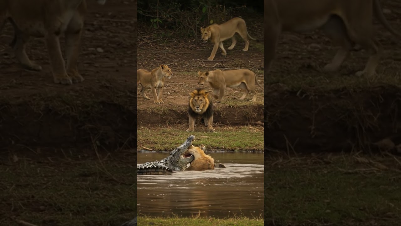 Crocodile vs. Lion Showdown in the River 🐊🦁