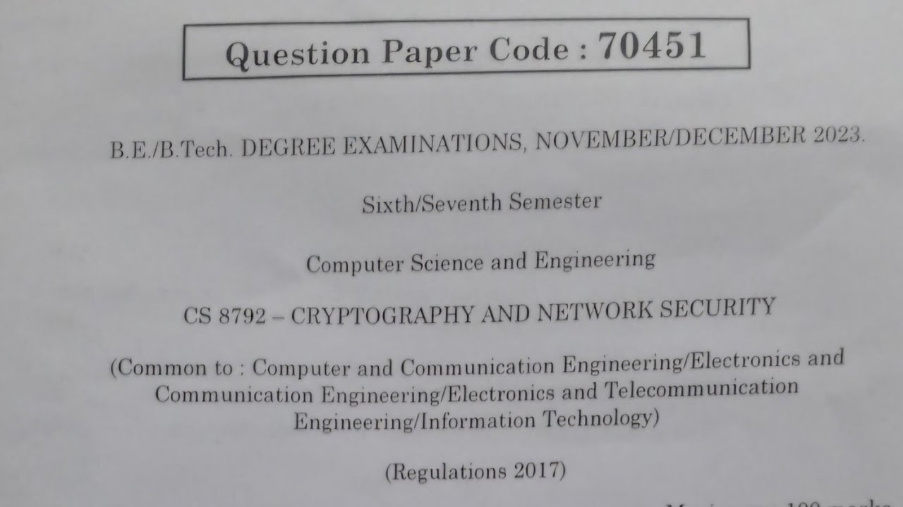 CNS Previous Year Question Paper for Regulation 2017 at Anna University
