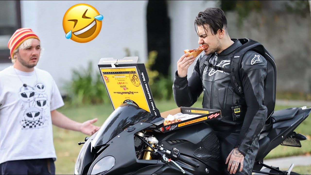 Hilarious Motorcycle Uber Prank! 🍔 Eating Customer Orders