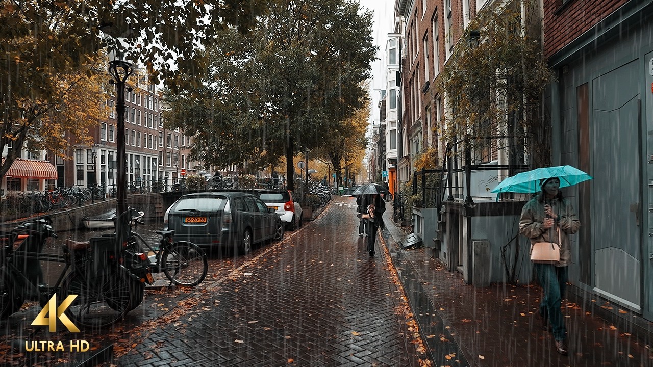 Soothing Stormy Rain Walk in Amsterdam 🌧️